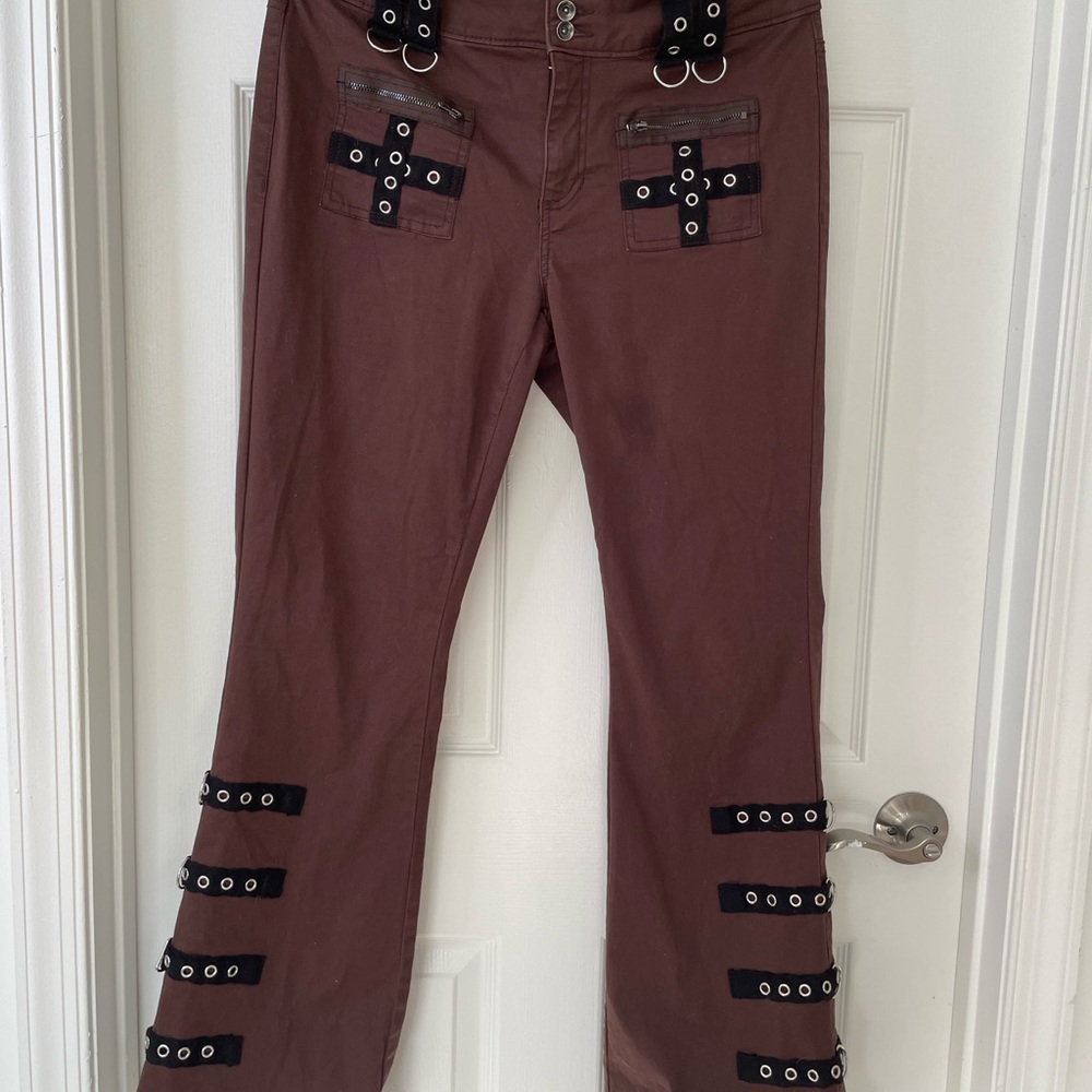 Hot Topic Brown and Black Flare Pants with Embellishments